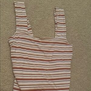 Aeropostale White and Brown Ribbed Sleeveless Tank Top